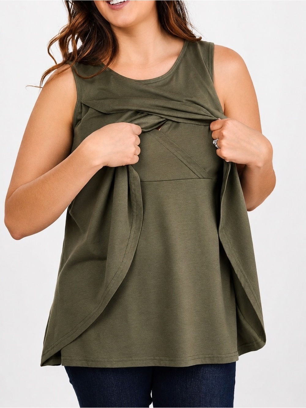 Latched Mama Petal Front Nursing Tank Top Olive Breastfeeding Pumping S #64